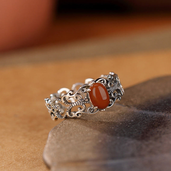 Buddha Stones 925 Sterling Silver Vintage Red Agate Self-acceptance Calm