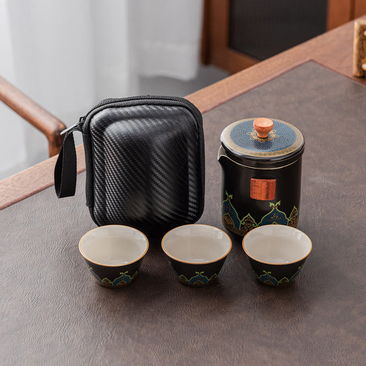 Buddha Stones Flower Chinese Gongfu Teiera in ceramica portatile Set da tè da viaggio all'aperto