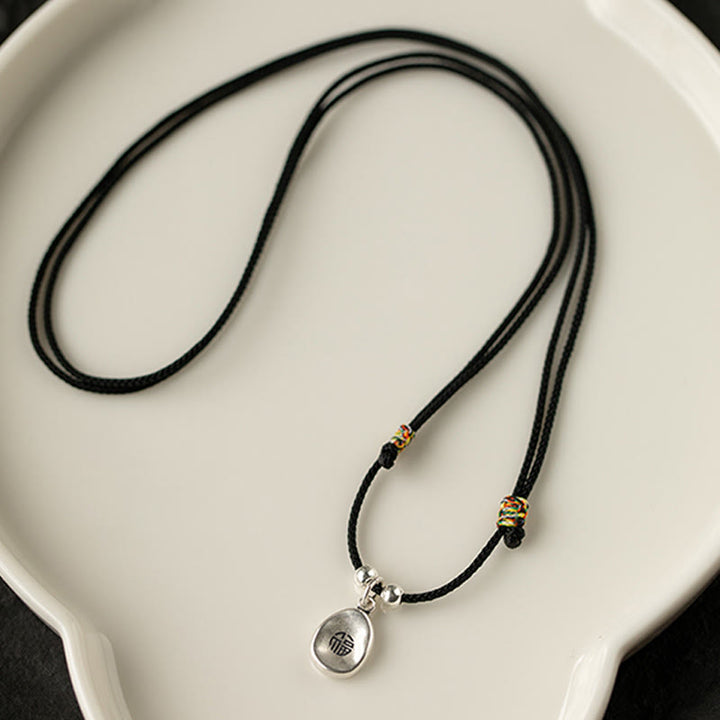 Buddha Stones 999 Sterling Silver Pace e Gioia Fu Carattere Fortuna Fortuna 925 Sterling Silver Catena Collana Pendente