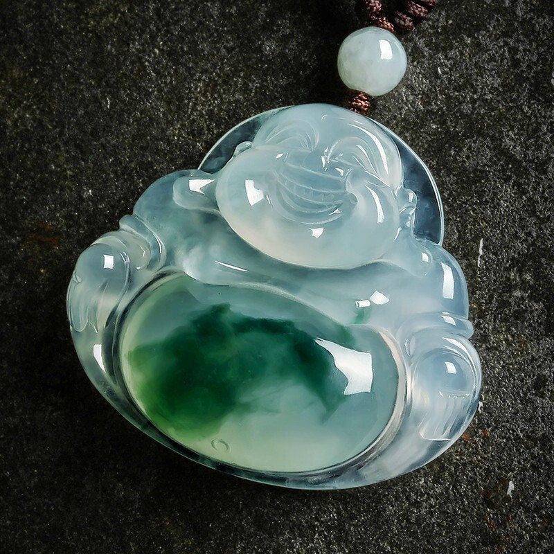 Collana con ciondolo portafortuna in giada ciano Buddha Stones