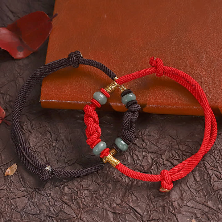 Porta buona fortuna braccialetto di coppia intrecciato con nodo di giada rossa