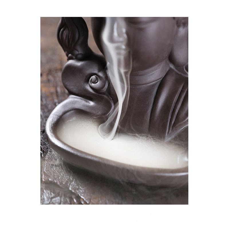 Buddha Stones Buddha Drago Nuvole di buon auspicio Argilla viola Bruciatore di incenso curativo Decorazione