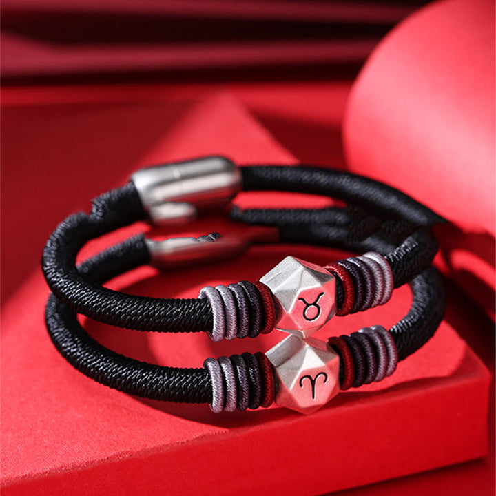 Braccialetto fatto a mano con corda e benedizione delle 12 costellazioni dello zodiaco in argento sterling 999 Buddha Stones