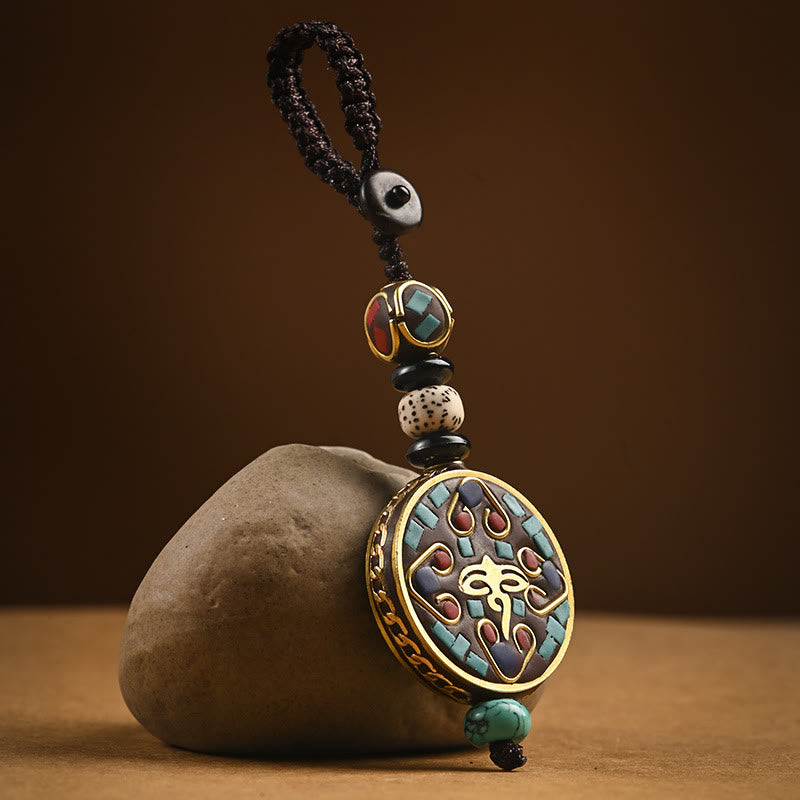 Portachiavi con Buddha Stones tibetano Om Mani Padme Hum Bodhi Seme della pace