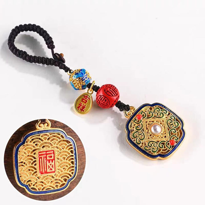 Portachiavi con ciondolo a forma Buddha Stones Fu Character Blessing Ruyi