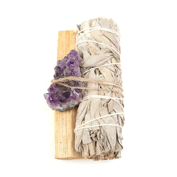 Buddha Stones Palo Santo naturale Ametista Avventurina verde Cristallo Salvia bianca Smudge Purifica Set altare Forniture spirituali