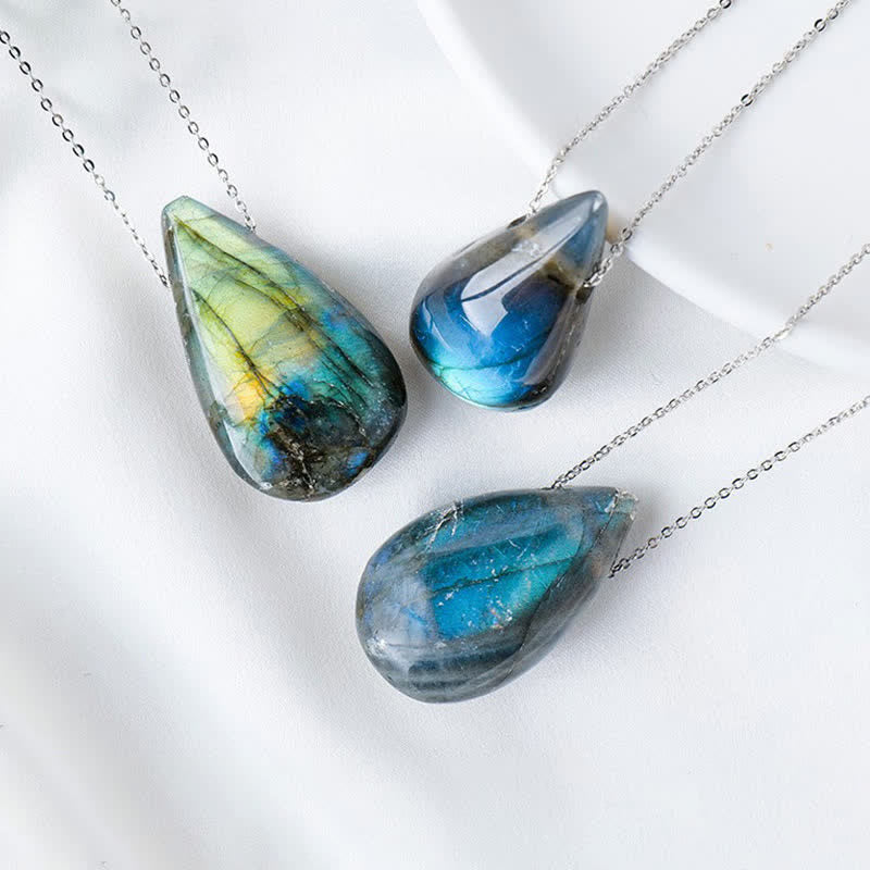 Collana con ciondolo di supporto e guarigione con goccia d'acqua in labradorite Buddha Stones - image 2