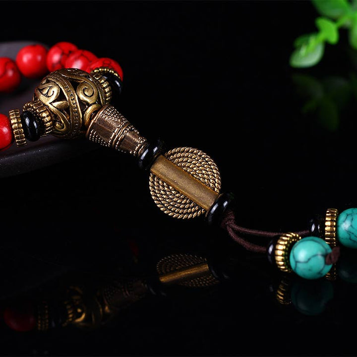 Buddha Stones Mala Tibetano Turchese Rosso Collana Fortunata Bracciale