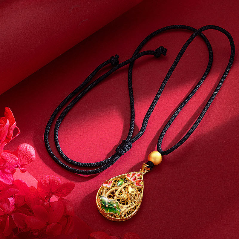Buddha Stones Koi Fish Fiore di Loto Foglia Rame Fortuna Collana Pendente - Pesce Koi di loto - image 1