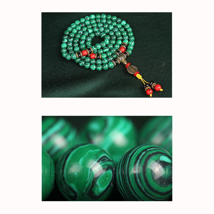 Buddha Stones Tibetano 108 Mala Malachite Perline Bracciale Collana