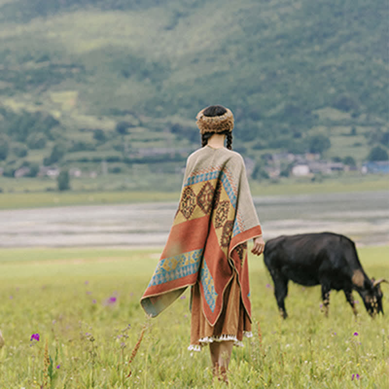 Scialle tibetano con motivo a diamante Buddha Stones, caldo mantello invernale - image 6