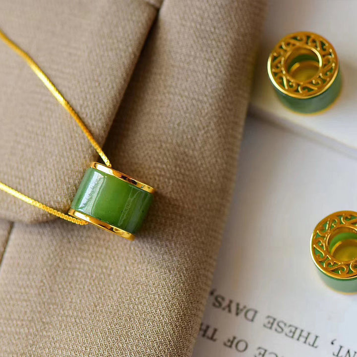 Buddha Stones Collana con ciondolo portafortuna in giada ciano rotonda - Giada ciano - image 0