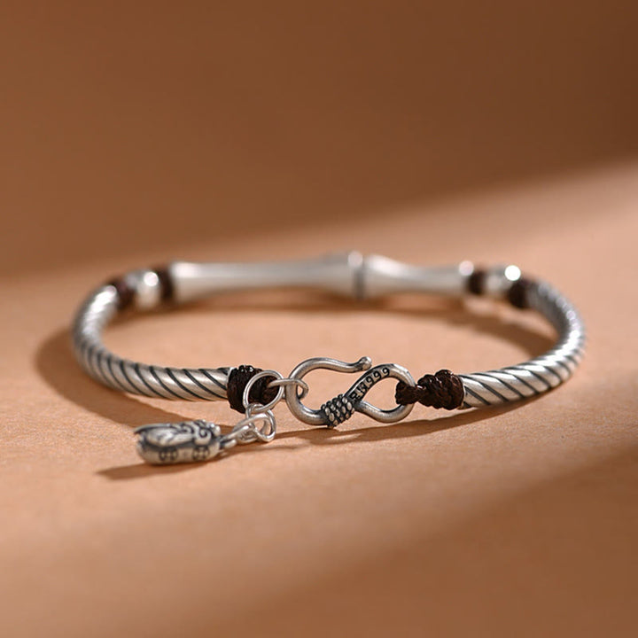 Bracciale Buddha Stones 999 Sterling Silver Bamboo Pattern Cicada Luck Wealth