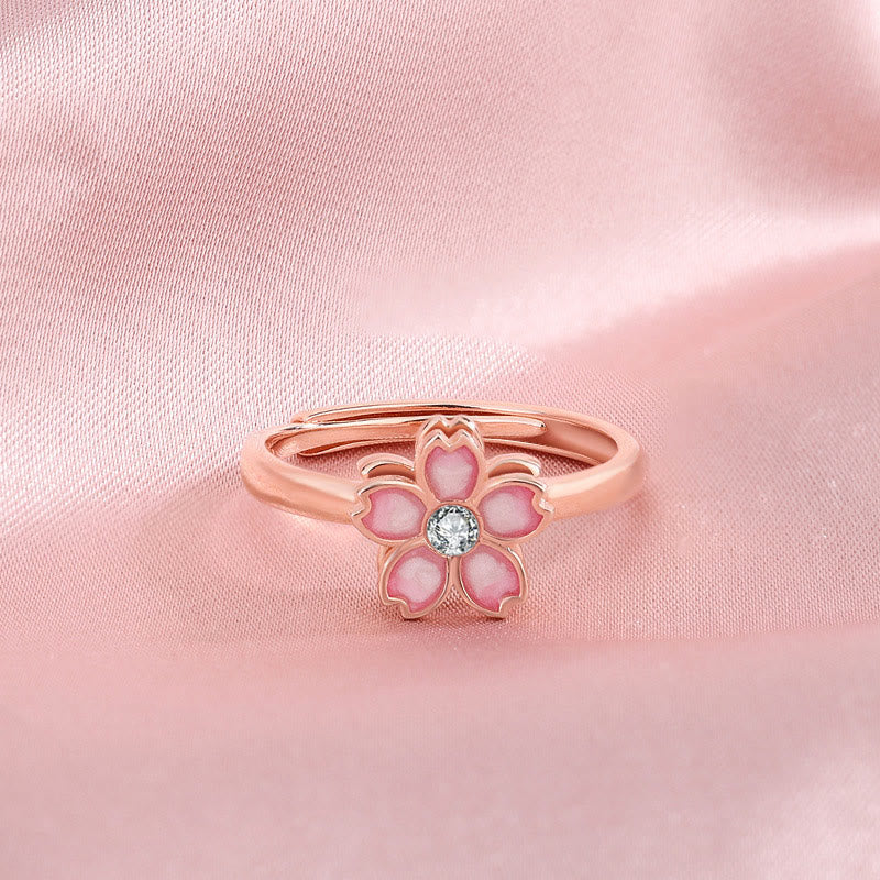 Bracciale a catena con benedizione in fiore di ciliegio in argento sterling 925 Buddha Stones, anello girevole