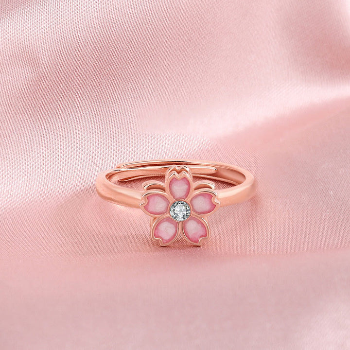 Bracciale a catena con benedizione in fiore di ciliegio in argento sterling 925 Buddha Stones, anello girevole