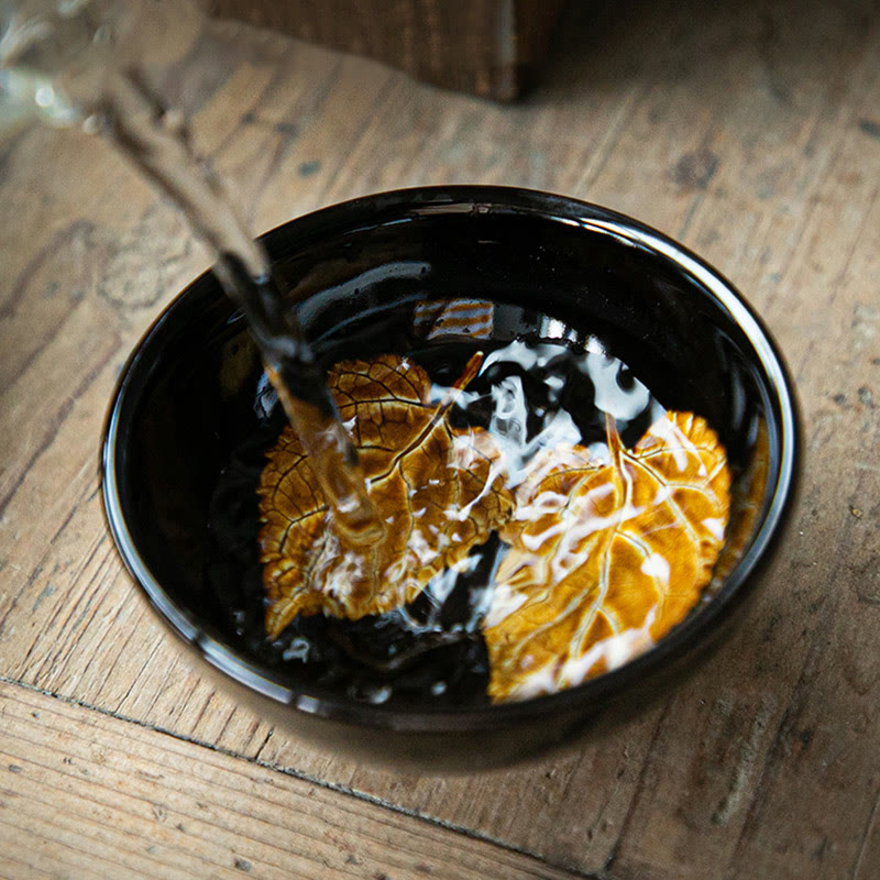 Buddha Stones Foglia d'acero dorata Tazza da tè cinese Jianzhan in ceramica Tazza da tè Tenmoku Kung Fu