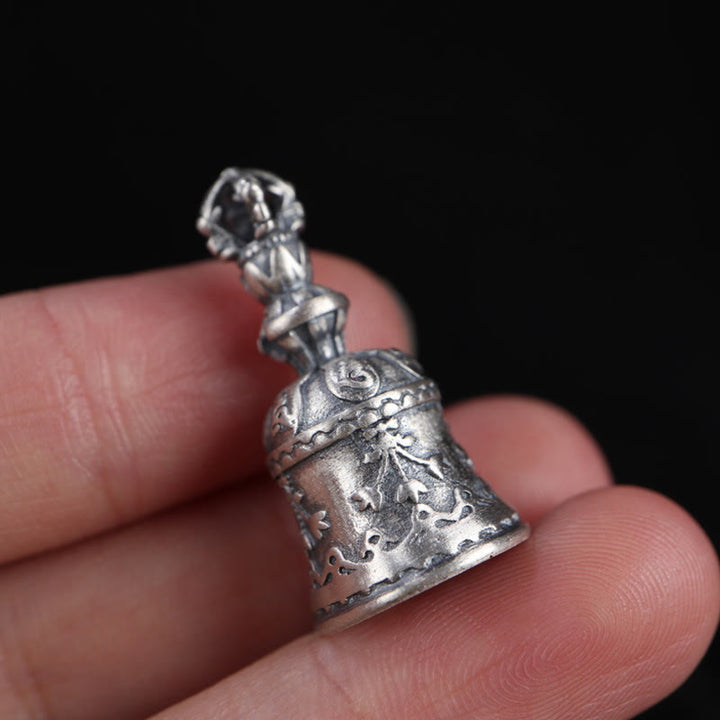 Buddha Stones Tibet 925 Sterling Silver Om Mani Padme Hum Dorje Campana Vajra Inciso Illuminazione Ciondolo Appeso Decorazione