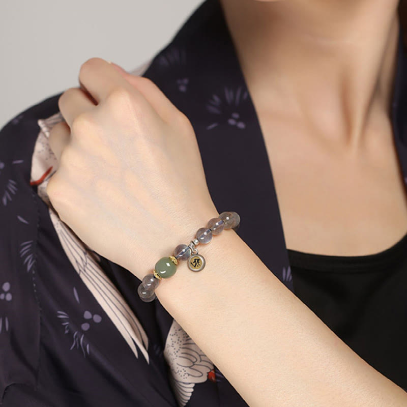 Buddha Stones Zodiaco cinese Buddha natale Argento Sterling 925 Pietra di luna naturale Giada Hetian Braccialetto positivo