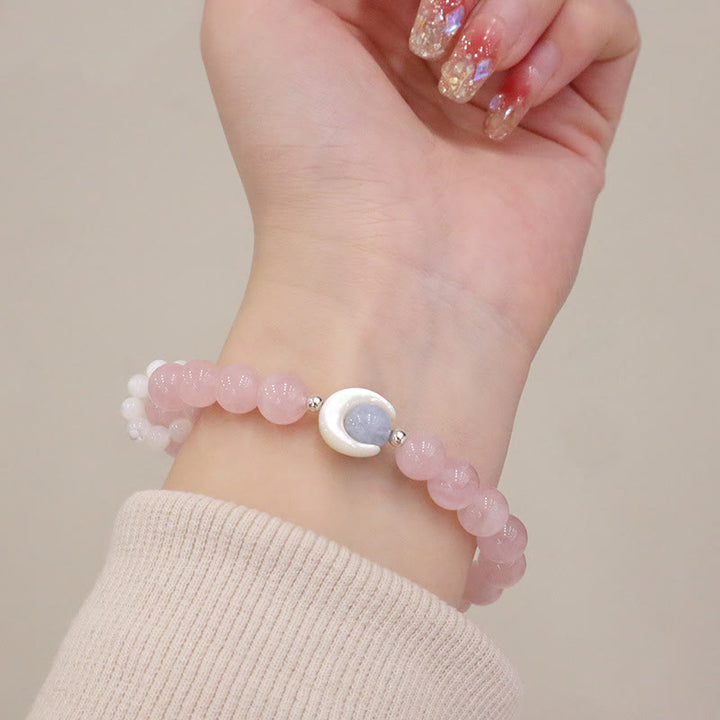 Braccialetto di Buddha Stones in argento sterling 925 con ametista naturale, acquamarina, cristallo rosa, occhio di gatto, guarigione, luna crescente