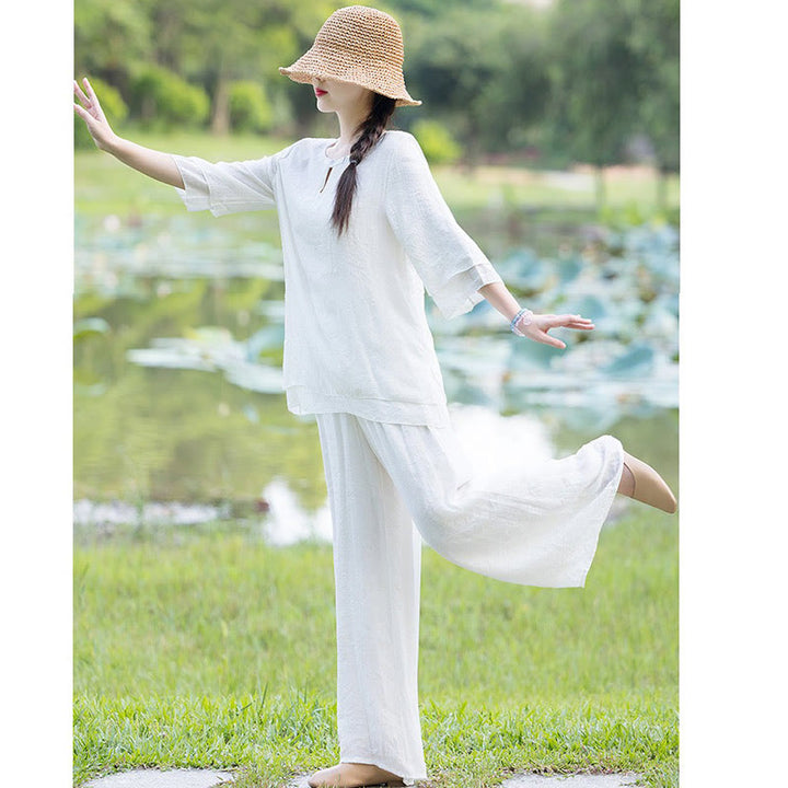 Tai Chi Meditazione Preghiera Zen Spirituale Mattina Pratica Abbigliamento Donna Set - image 13