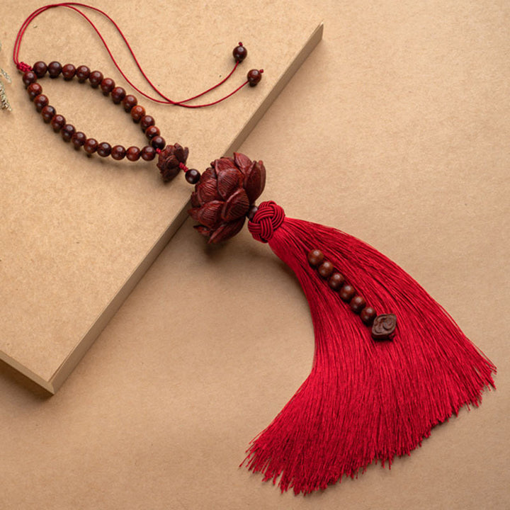 Buddha Stones Tibetano Piccola Foglia Sandalo Rosso Loto Fortuna Protezione Nappa Decorazione