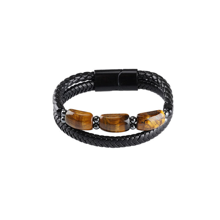 Braccialetto in pelle con fibbia magnetica e protezione naturale dell'occhio di tigre Buddha Stones