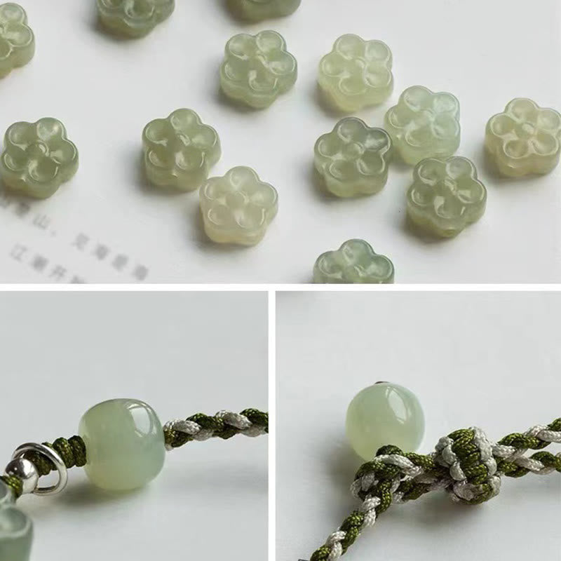 Braccialetto intrecciato con fiori di prugna fatti a mano in giada, fortuna e prosperità, Buddha Stones