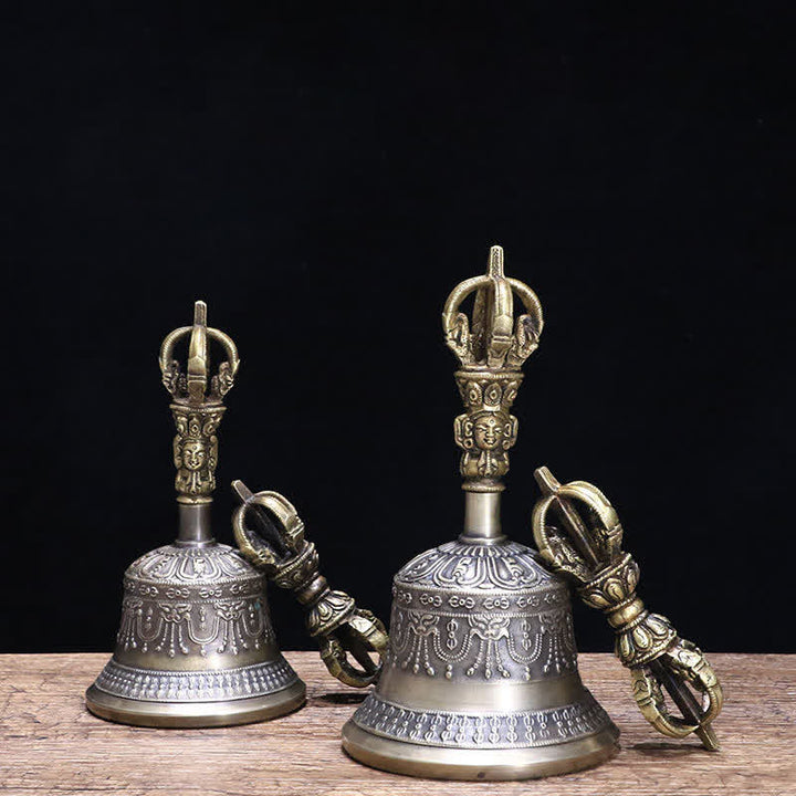 Buddha Stones Campana tibetana per meditazione e Vajra Dorje in rame, set di decorazioni per l'illuminazione