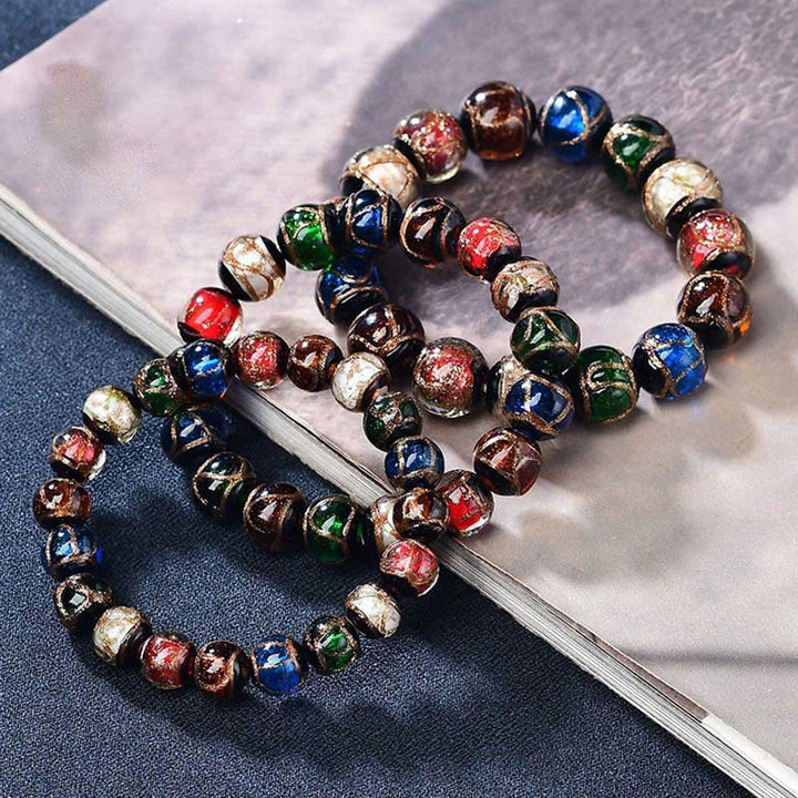 Braccialetto della fortuna con perline di vetro colorate Liuli Buddha Stones
