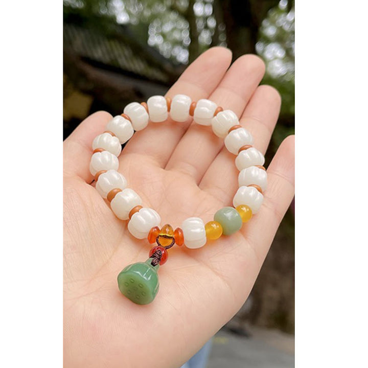 Braccialetto di perline di zucca incise con semi di Bodhi naturale, agata rossa, Bodhi Calm Harmony, Lotus