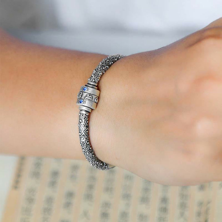 Buddha Stones 990 Sterling Silver Tibetano Auspicious Clouds Om Mani Padme Hum Braccialetto Creatività Inciso