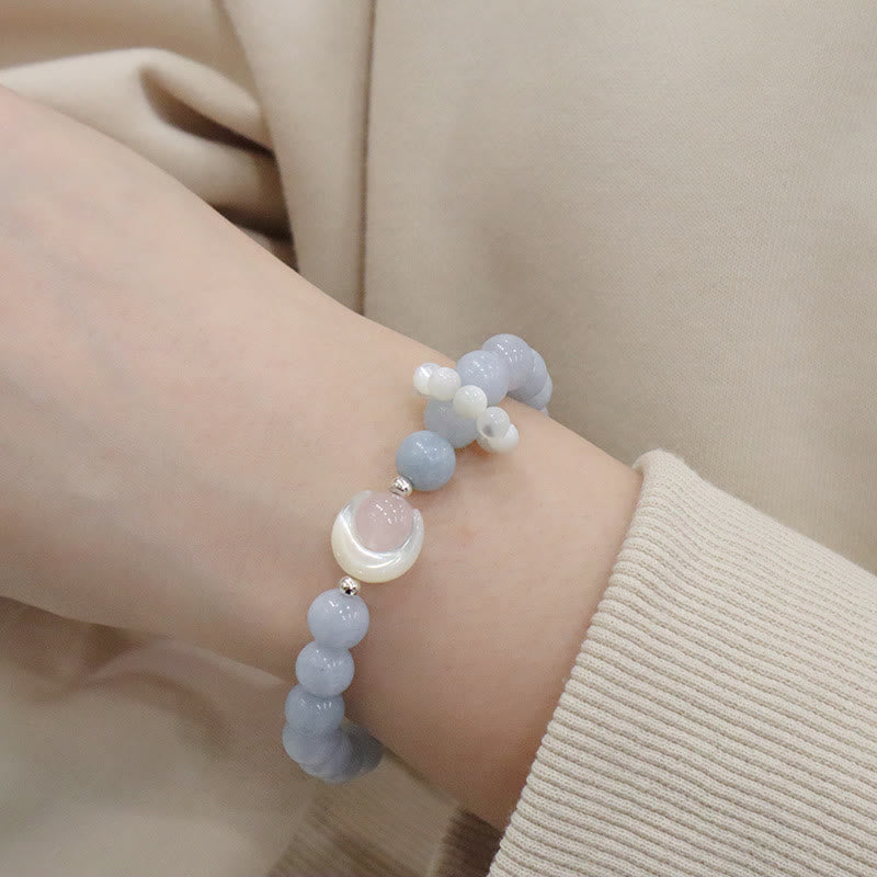 Braccialetto di Buddha Stones in argento sterling 925 con ametista naturale, acquamarina, cristallo rosa, occhio di gatto, guarigione, luna crescente
