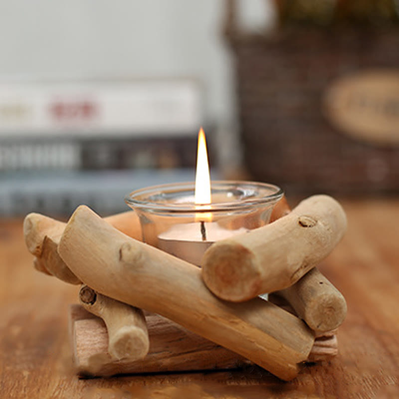 Portacandele in legno con Buddha Stones, decorazione per la casa