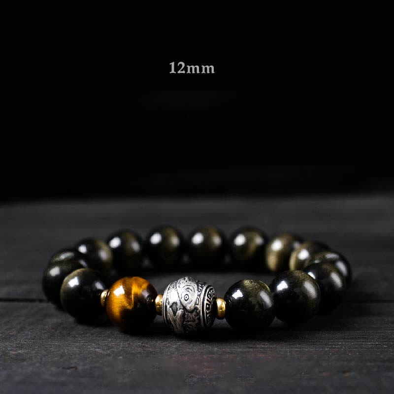 Buddha Stones per sperimentare un'inversione della fortuna Braccialetto di protezione in ossidiana arcobaleno e oro lucido