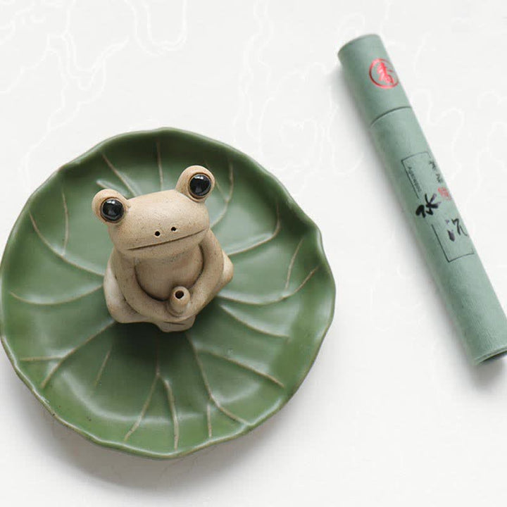 Decorazione bruciatore di incenso a forma di rana in ceramica fatta a mano