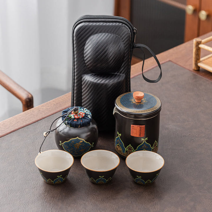 Buddha Stones Flower Chinese Gongfu Teiera in ceramica portatile Set da tè da viaggio all'aperto