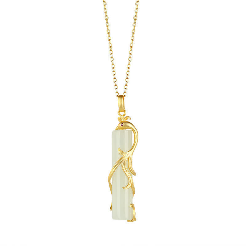 Collana con ciondolo di protezione in rame con drago e fenice in giada Buddha Stones - Fenice - image 7