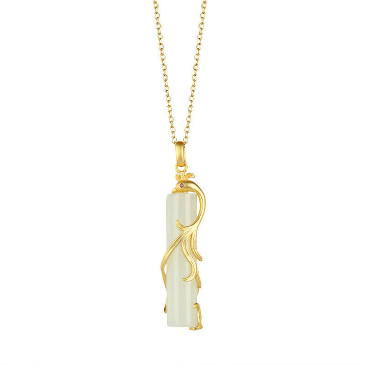 Collana con ciondolo di protezione in rame con drago e fenice in giada Buddha Stones - Fenice - image 7
