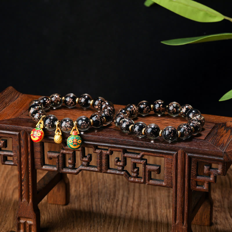 Braccialetto di successo con perline di vetro fluorescente luminoso Liuli, ciondolo famiglia bestia che deglutisce Buddha Stones