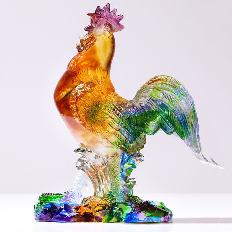 Decorazione per la casa fatta a mano in cristallo Liuli, raffigurante un gallo.