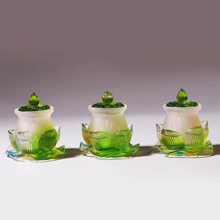 Feng Shui Lotus fatto a mano Liuli Crystal Art Piece Home Office Offerta Decorazione - image 5