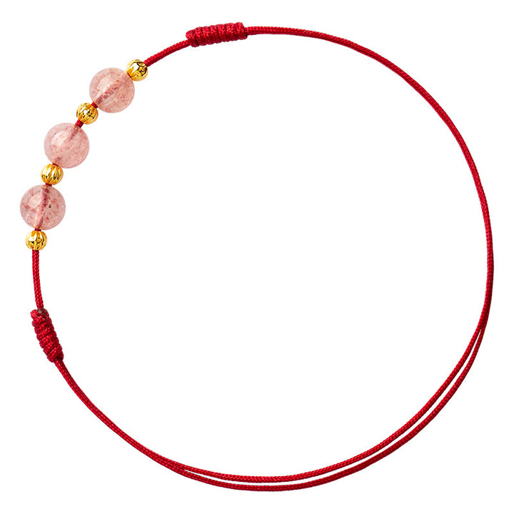 Buddha Stones Perline di cristallo di fragola Cavigliera con corda rossa portafortuna