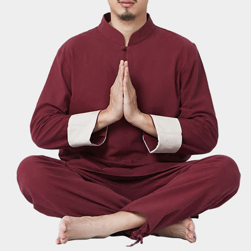 Buddha Stones Spirituale Zen Meditazione Yoga Preghiera Pratica Cotone Lino Abbigliamento Uomo Set - Vino rosso - US/UK/AU44, EU54 (3XL) - image 0