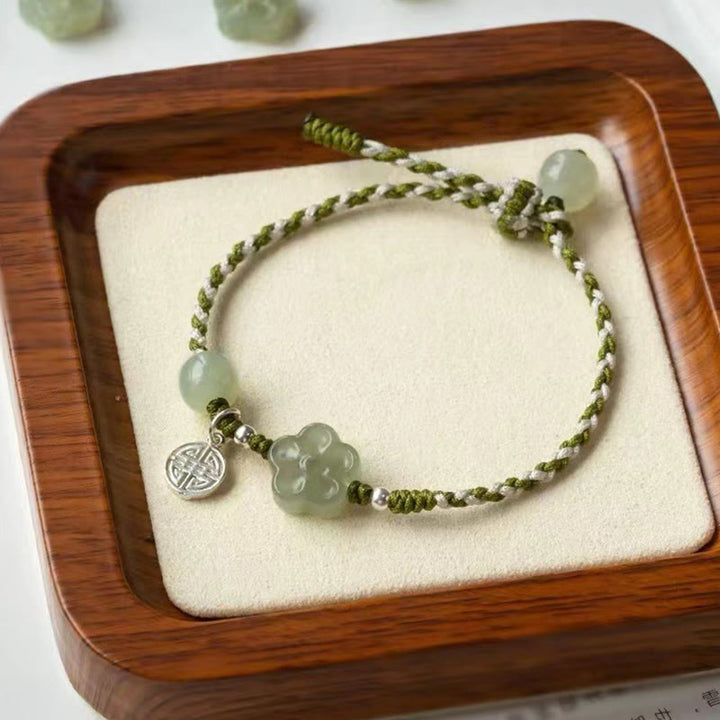 Braccialetto intrecciato con fiori di prugna fatti a mano in giada, fortuna e prosperità, Buddha Stones
