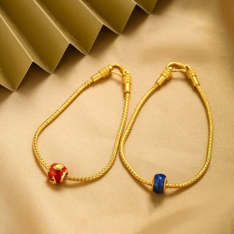 Braccialetto della pace Buddha Stones tibetane in oro 18 carati Om Mani Padme Hum, pesce koi portafortuna, carattere Fu, moneta di rame - image 2