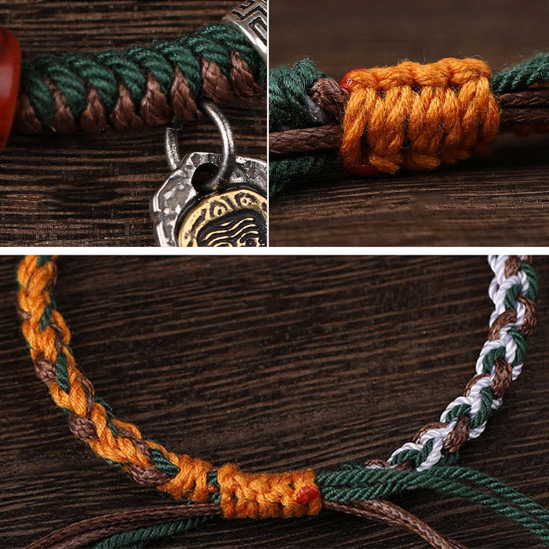 Bracciale intrecciato con protezione in osso di cammello , Buddha Stones 925, con dea della ricchezza, Zakiram