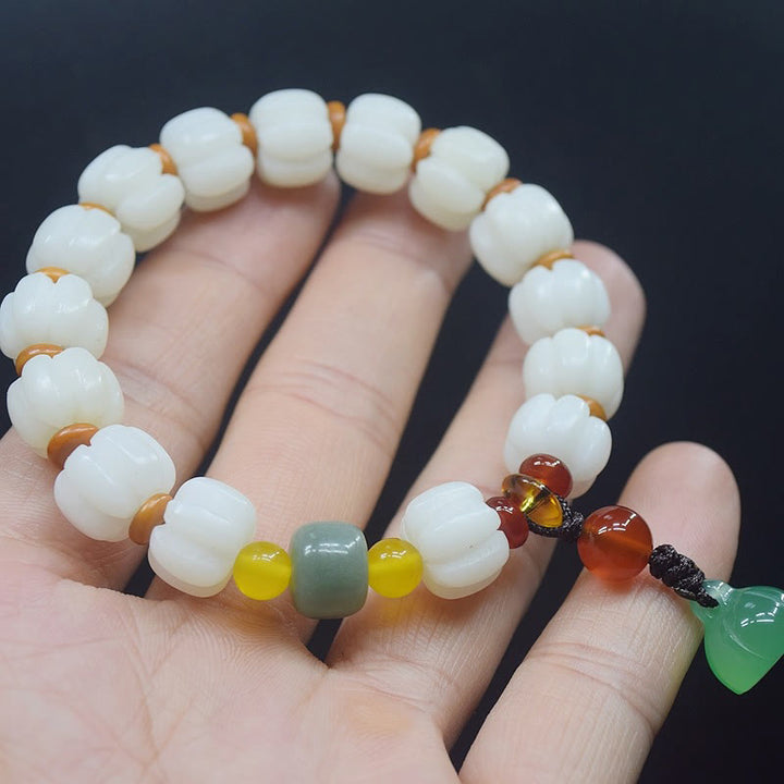 Braccialetto di perline di zucca incise con semi di Bodhi naturale, agata rossa, Bodhi Calm Harmony, Lotus
