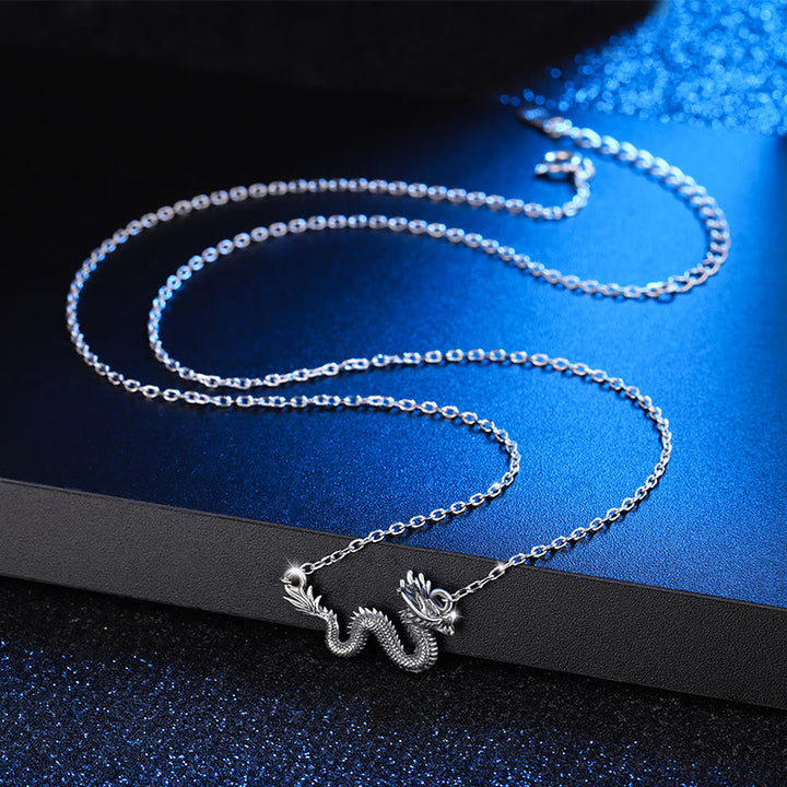 Collana con ciondolo a forma di catena di protezione del drago di buon auspicio dell'anno del drago in argento sterling 925 Buddha Stones
