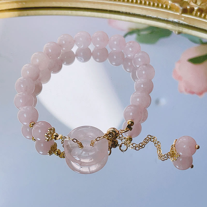 Braccialetto con ciondolo in cristallo rosa naturale Buddha Stones Peace Buckle Love - image 1