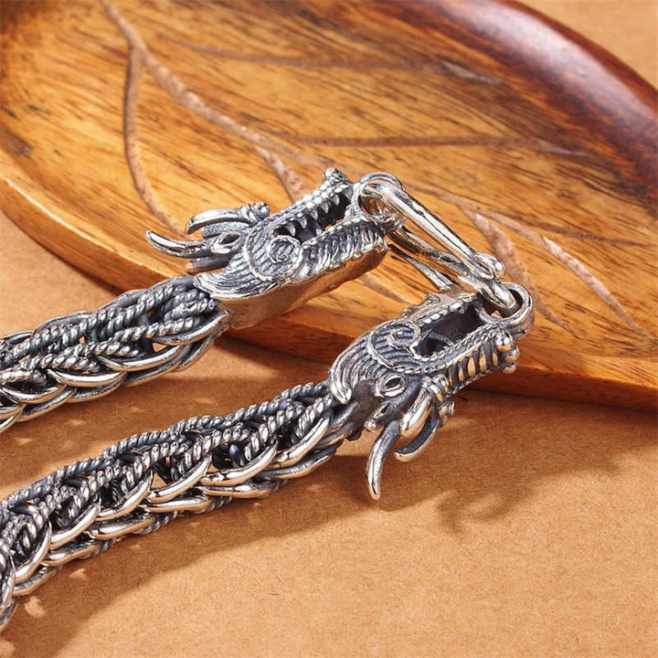 Buddha Stones Braccialetto in argento sterling 925 con drago, forza e successo